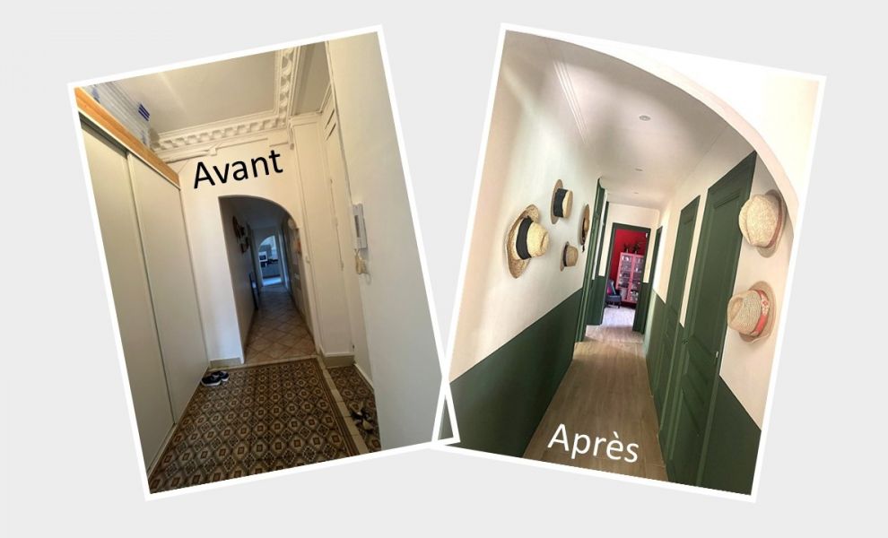 couloir repeint et décoré par Design Archi architecte d'intérieur Nice